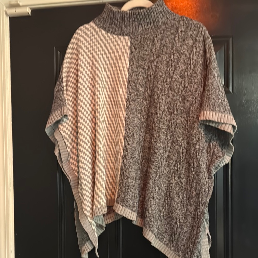 Gray and Cream Knit Poncho by Chicos